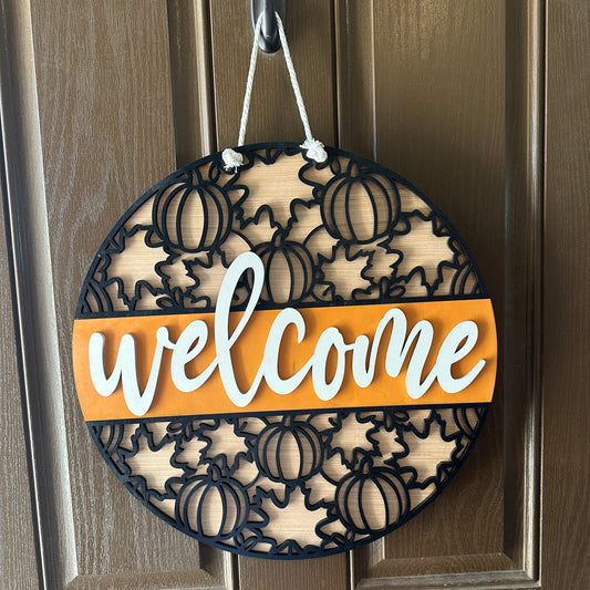 Welcome Pumpkin Outline Door Round