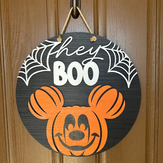 Hey Boo Spiderweb Mouse Halloween Door Round