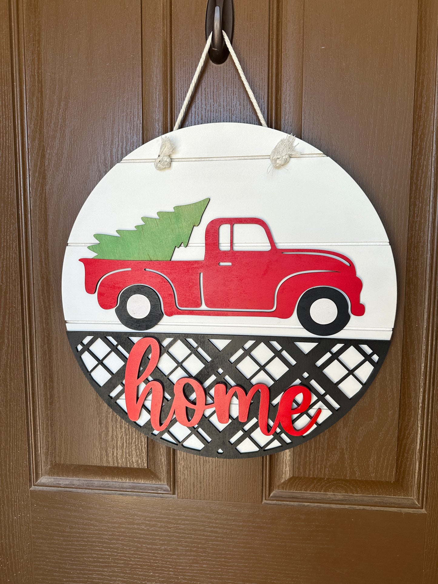 Red Truck Home Door Round
