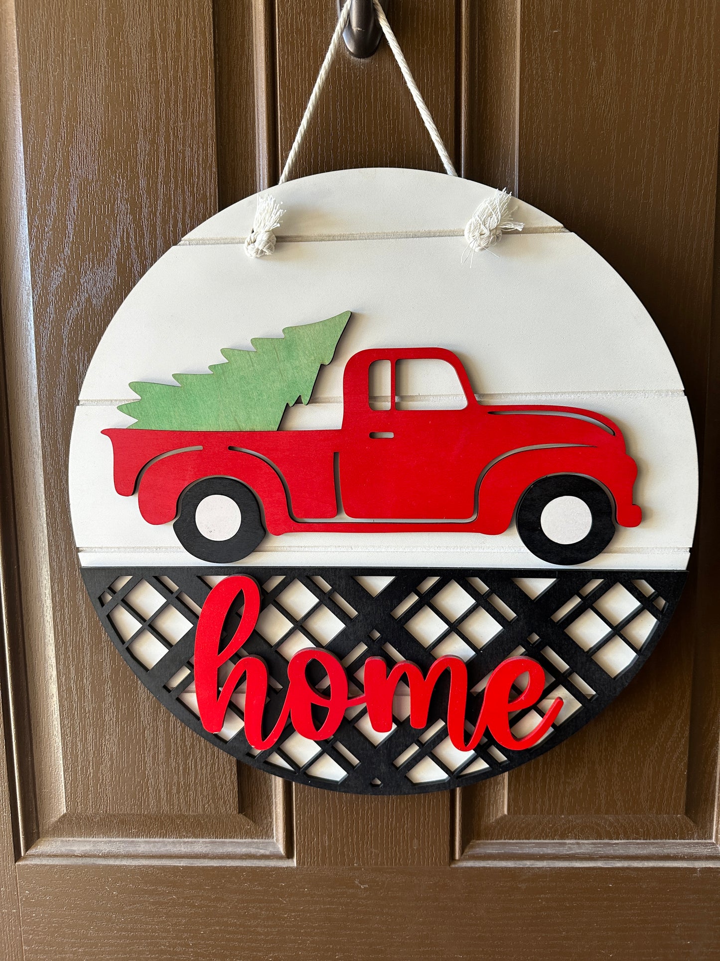 Red Truck Home Door Round