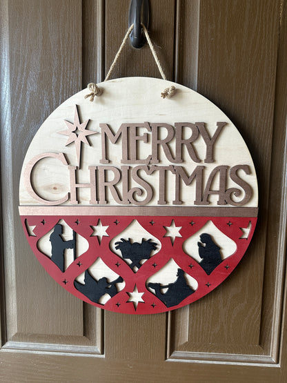 Merry Christmas Nativity Door Round