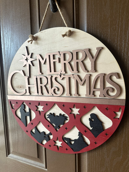 Merry Christmas Nativity Door Round