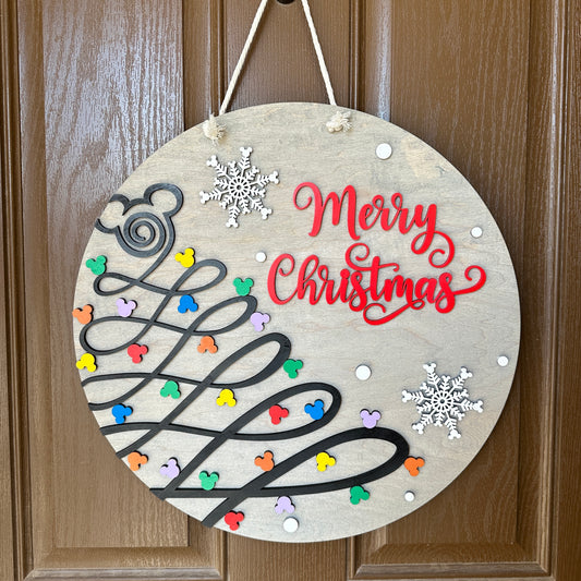 Mouse Tree Merry Christmas Door Round