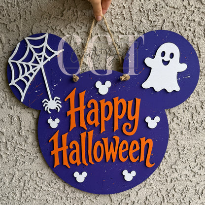 Happy Halloween Mouse Head Door Round