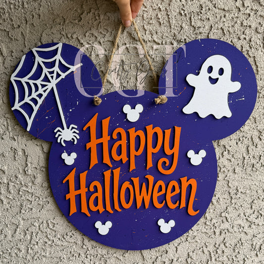 Happy Halloween Mouse Head Door Round