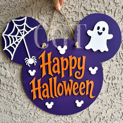 Happy Halloween Mouse Head Door Round