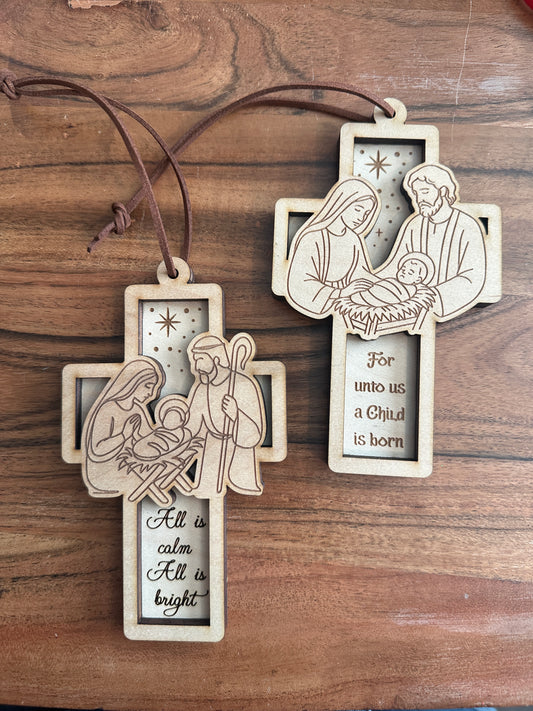 Nativity cross ornament