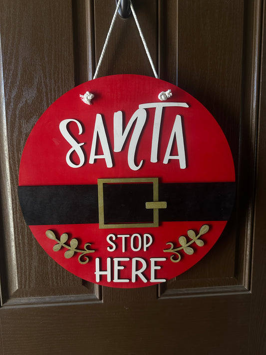 Santa Stop Here Door round